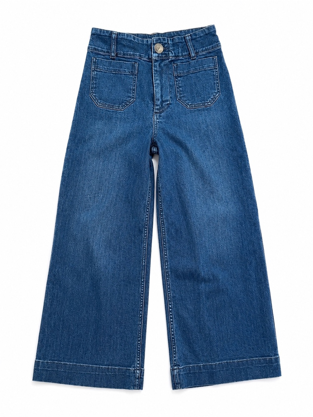 Anthropologie Pilcro Wide Leg Jeans Women 25 Petite Blue Patch Pockets
